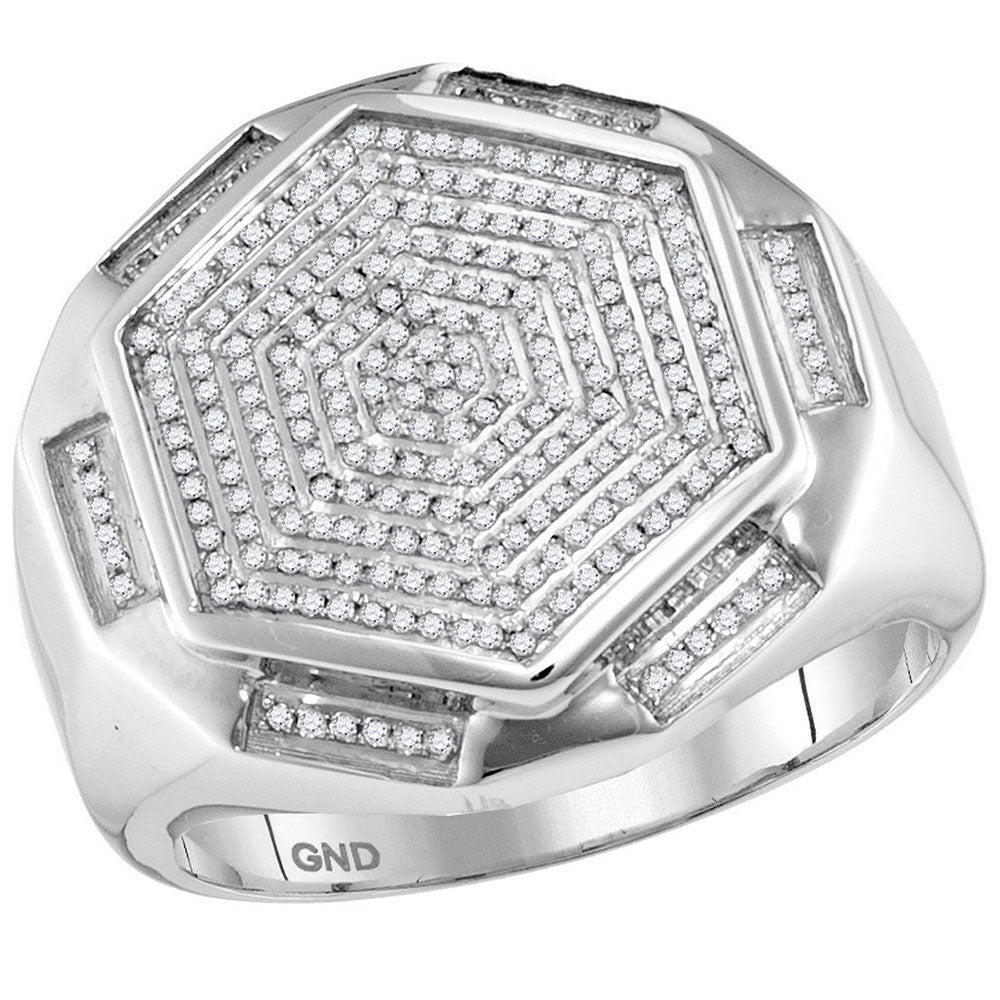 10Kt White Gold 1/2Ct-Dia Micro-Pave Mens Ring