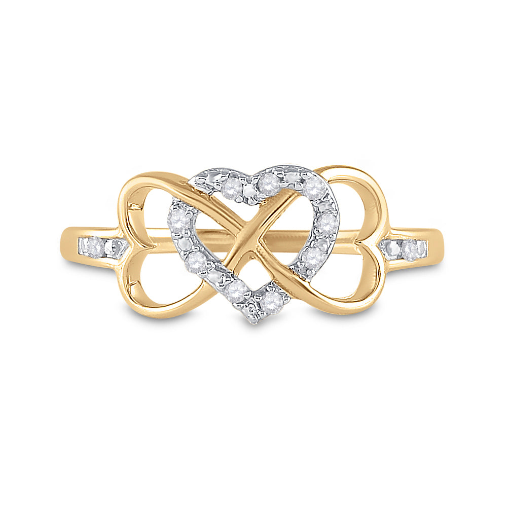 Gold Infinity Heart Ring 1/10 Cttw Round Natural Diamond Womens (2.13 grams)