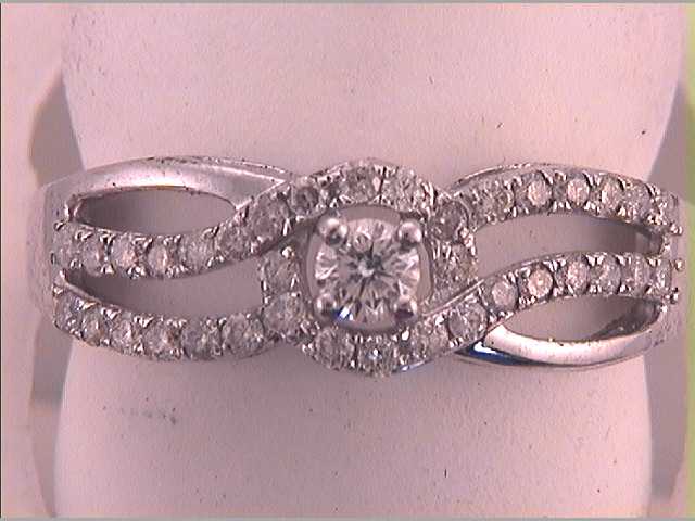 10Kt White Gold 1/2Ctw-Dia 1/8Ct-Crd Engagement Ring (2.16 grams)