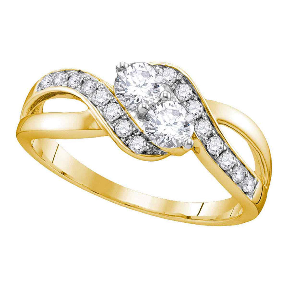 10Kt Yellow Gold 5/8Ct-Dia 2*1/5Ct-Crd 2Stone Engaement Ring Certified