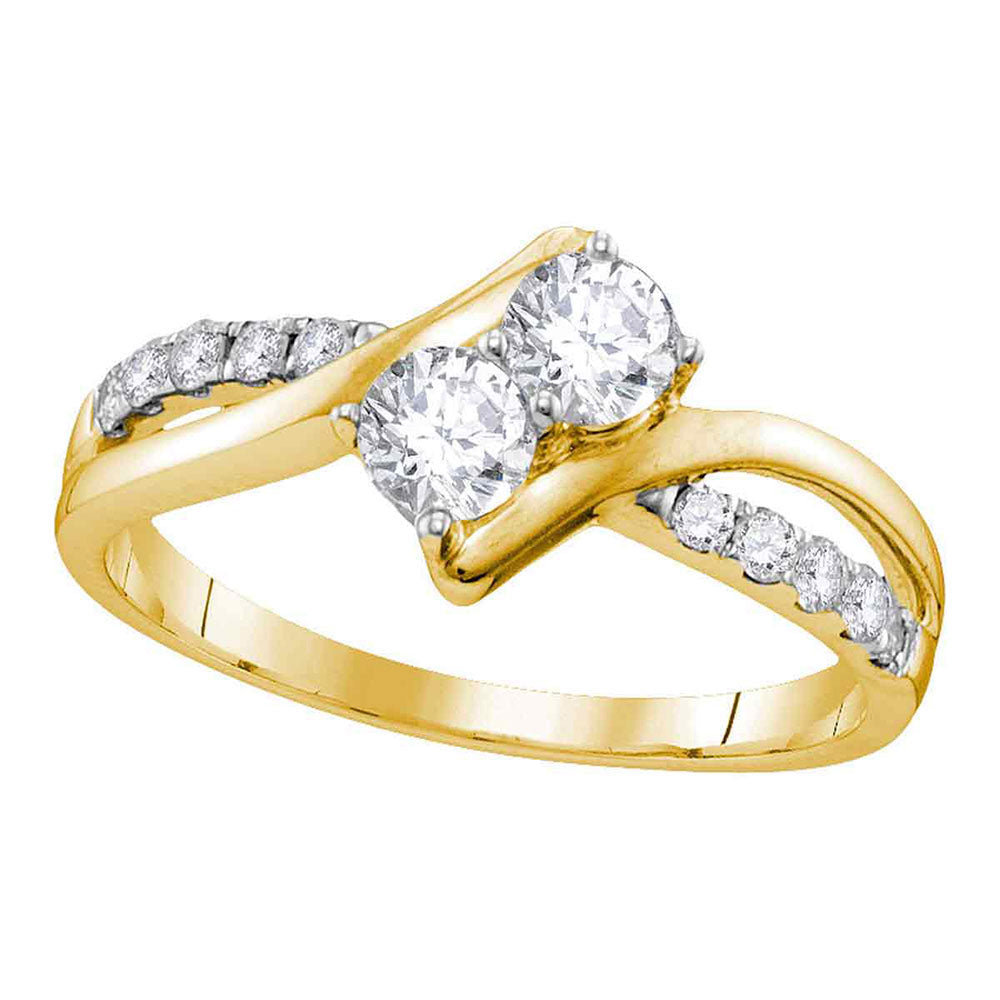 10Kt Yellow Gold 5/8Ct-Dia 2*1/5Ct-Crd 2Stone Engaement Ring Certified