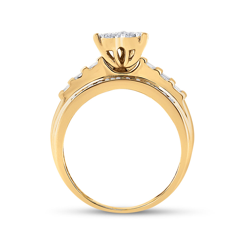 Gold Heart Bridal Wedding Engagement Ring 1/2 Cttw Baguette Natural Diamond Womens (3.66 grams)