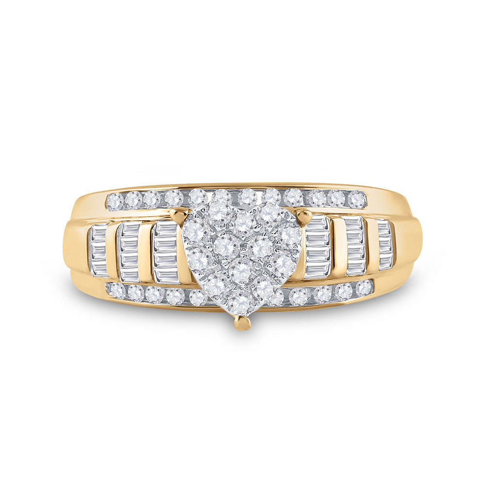 Gold Heart Bridal Wedding Engagement Ring 1/2 Cttw Baguette Natural Diamond Womens (3.66 grams)