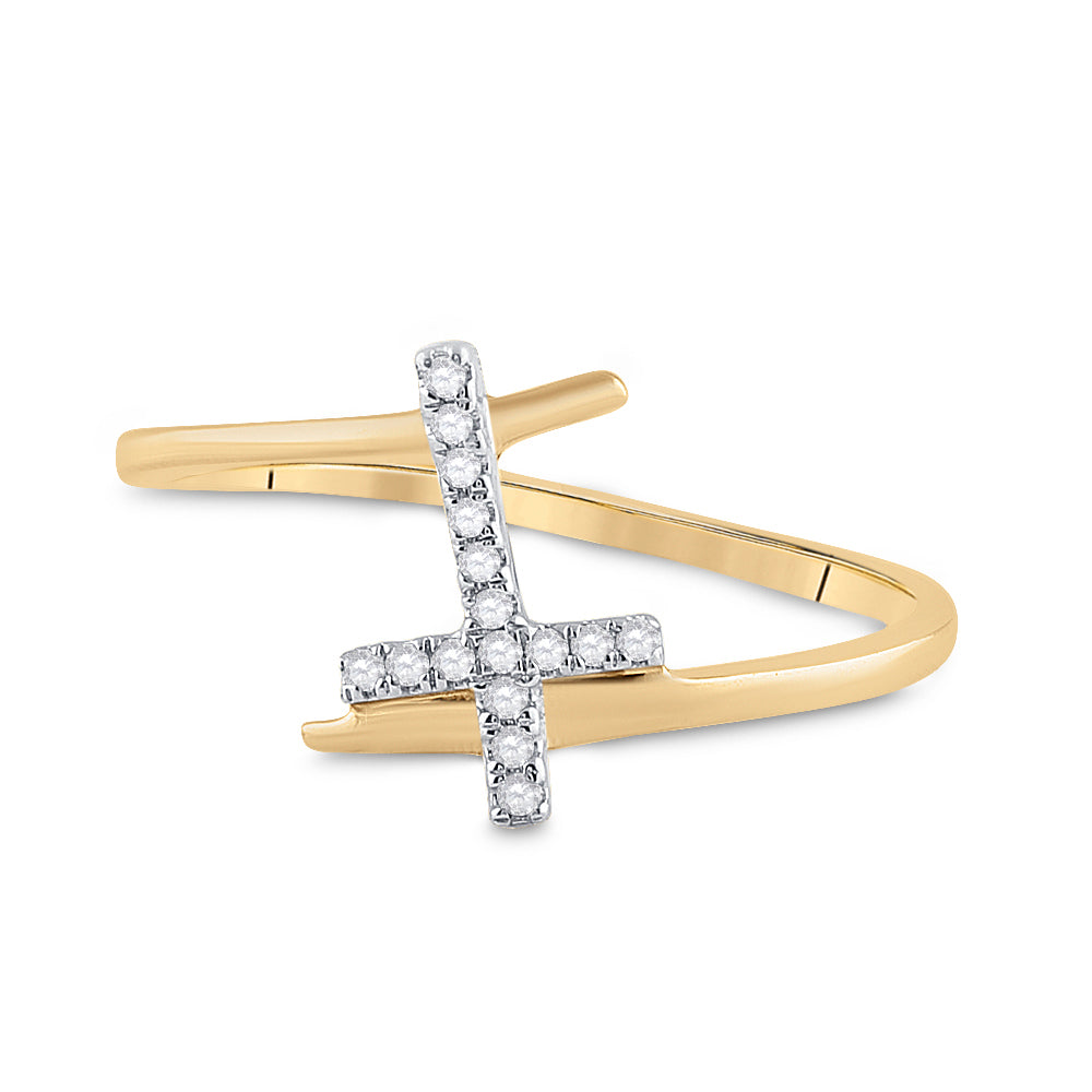 Gold Cross Ring 1/12 Cttw Round Natural Diamond Womens (1.26 grams)