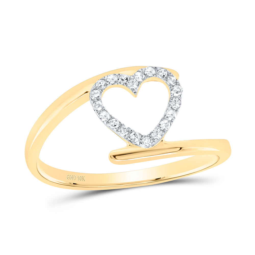 Gold Heart Ring 1/8 Cttw Round Natural Diamond Womens (1.68 grams)