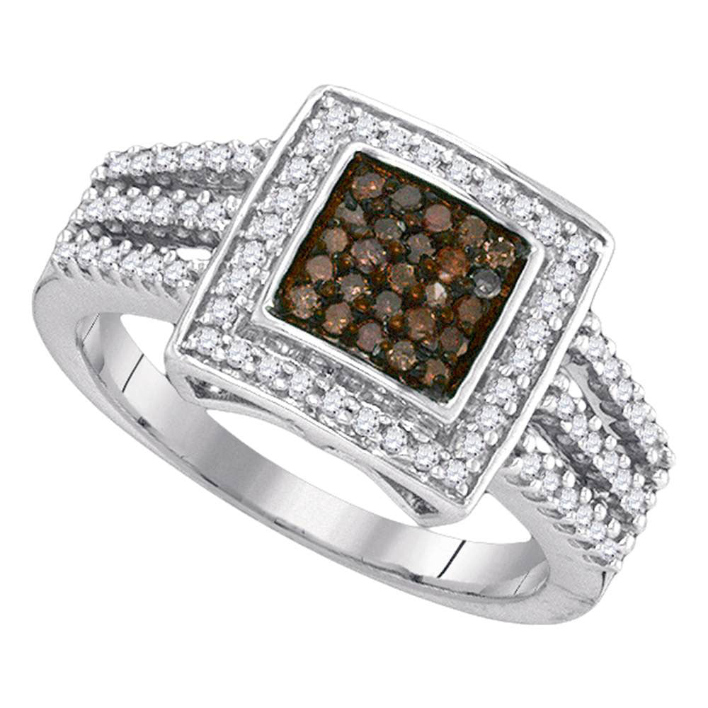 10Kt White Gold 1/2Ctw-Dia Micro-Pave Brown Ring (3.71 grams)