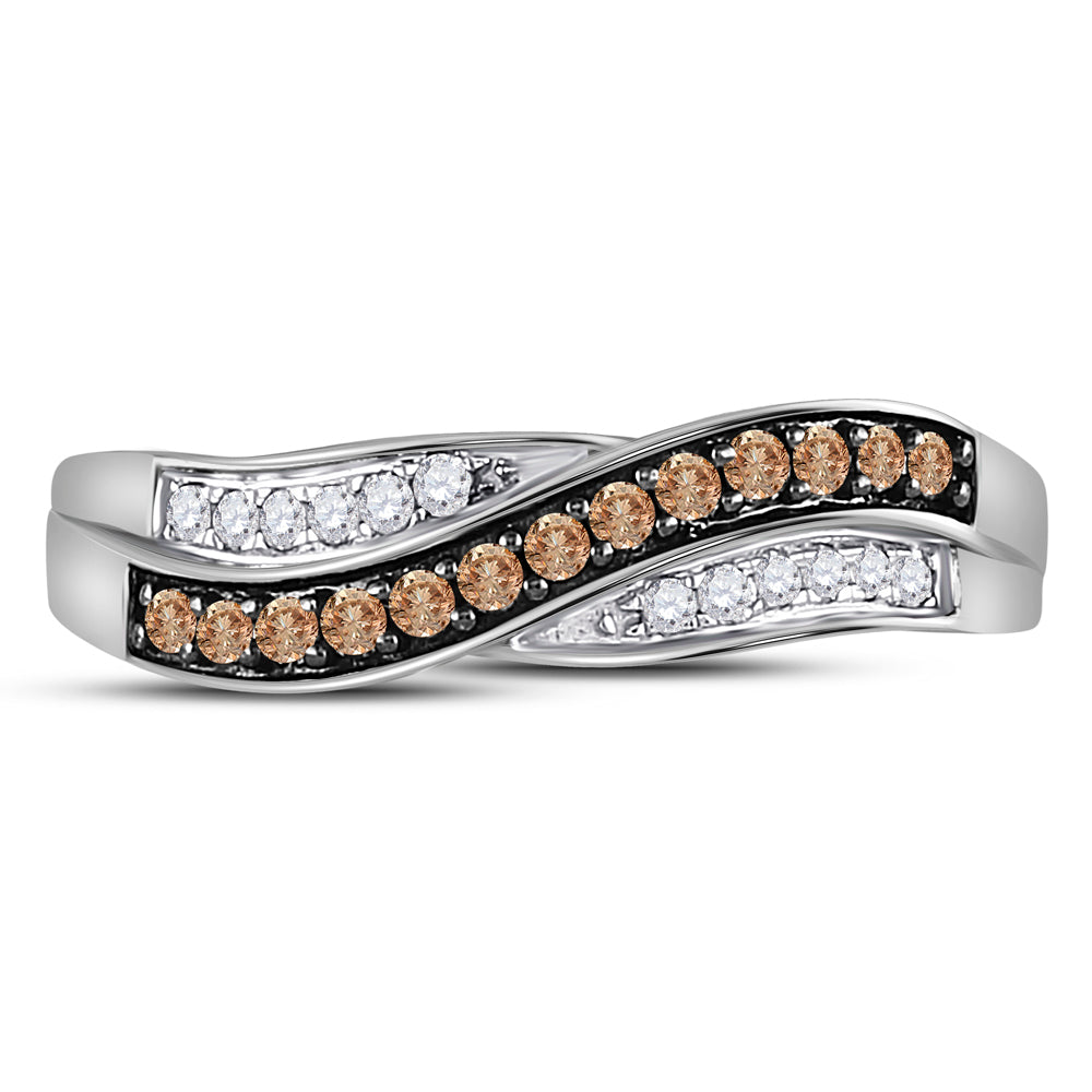10Kt White Gold Womens Round Brown Diamond Band Ring 1/4 Cttw (1.71 grams)