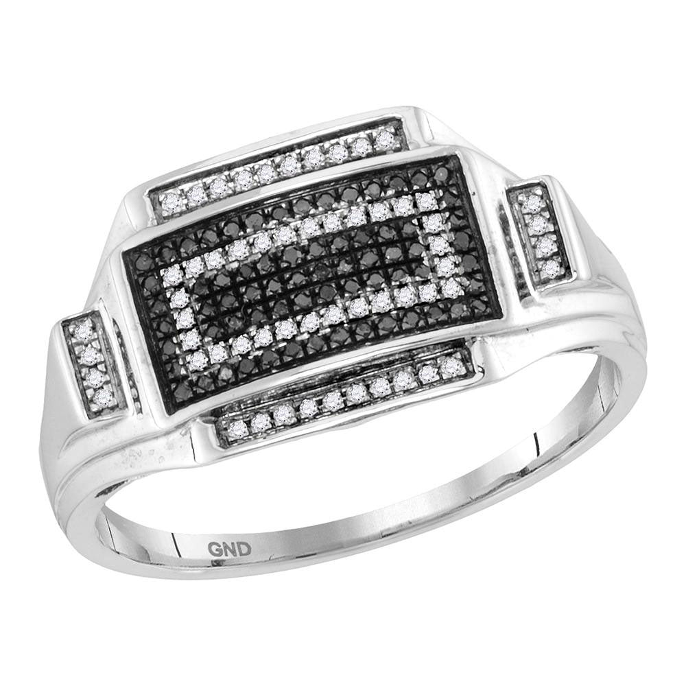 10Kt White Gold 1/4Ct-Dia Micro-Pave Black Mens Ring