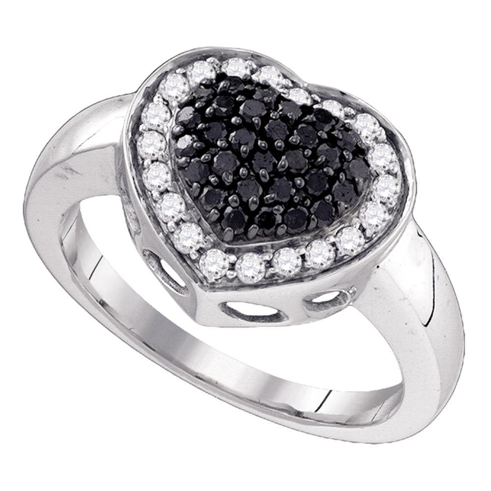 10Kt White Gold 5/8Ct-Dia Heart Black Ring (3.27 grams)