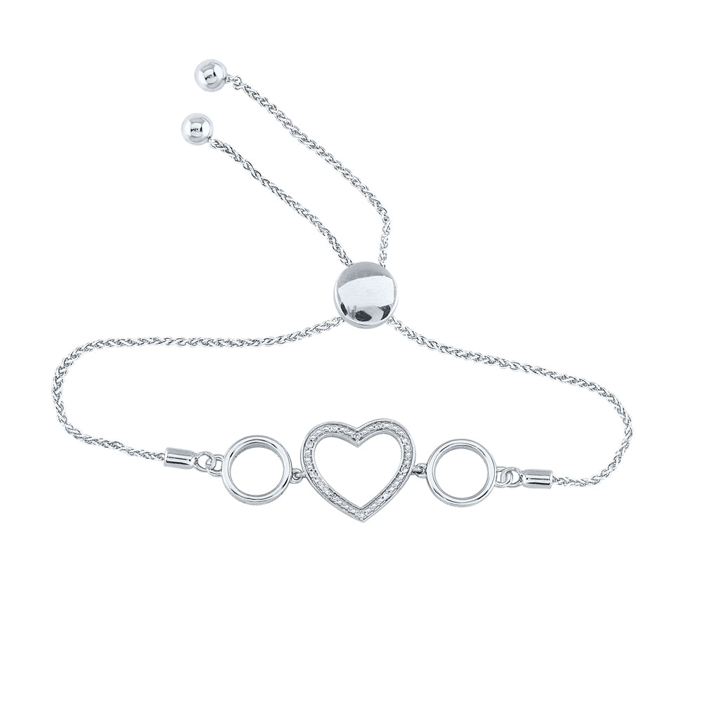 Sterling Silver 1/20Ctw Diamond Heart Bolo Bracelet