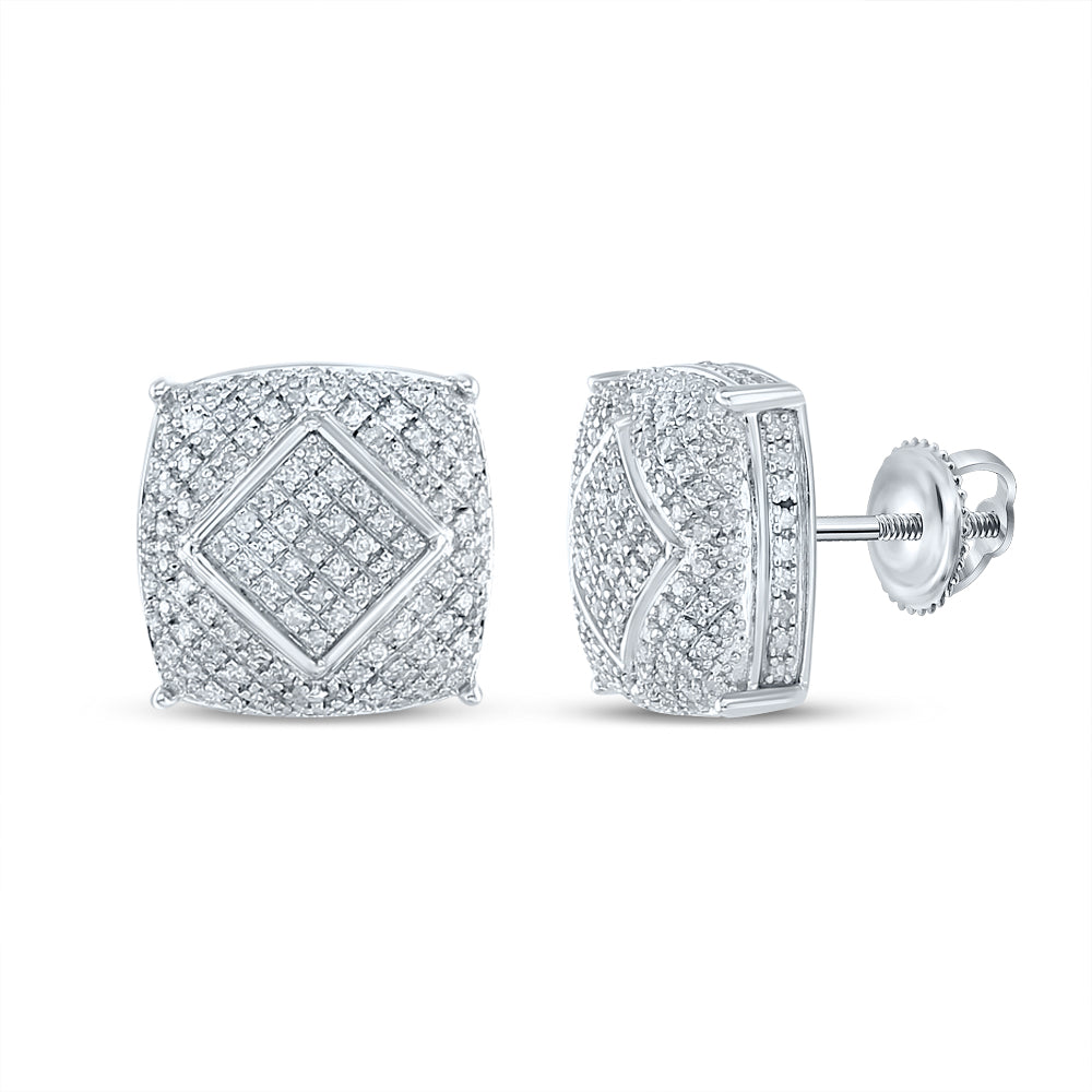 Sterling Silver 1/2Ct-Dia Micro-Pave Earrings