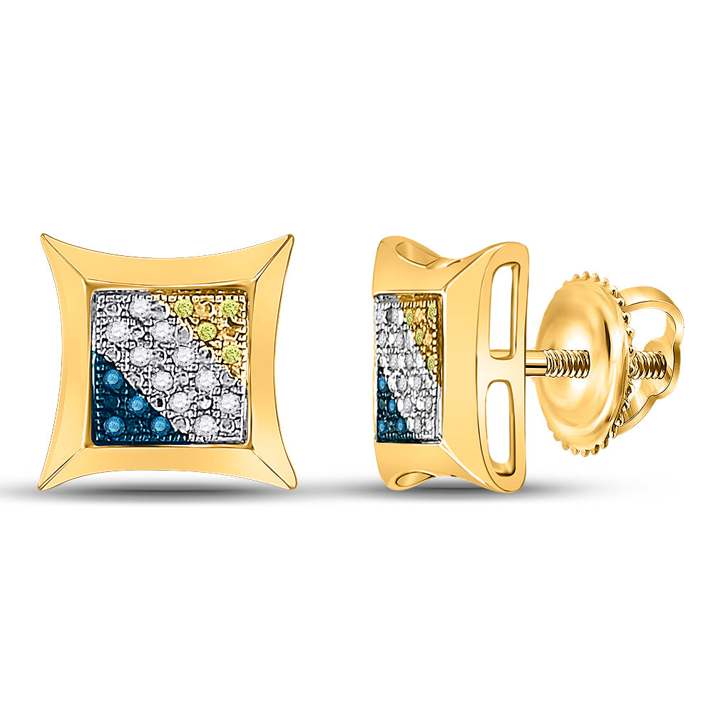 Yellow-Tone Sterling 1/8Ct-Dia Blue Micro-Pave Earring (2.03 grams)