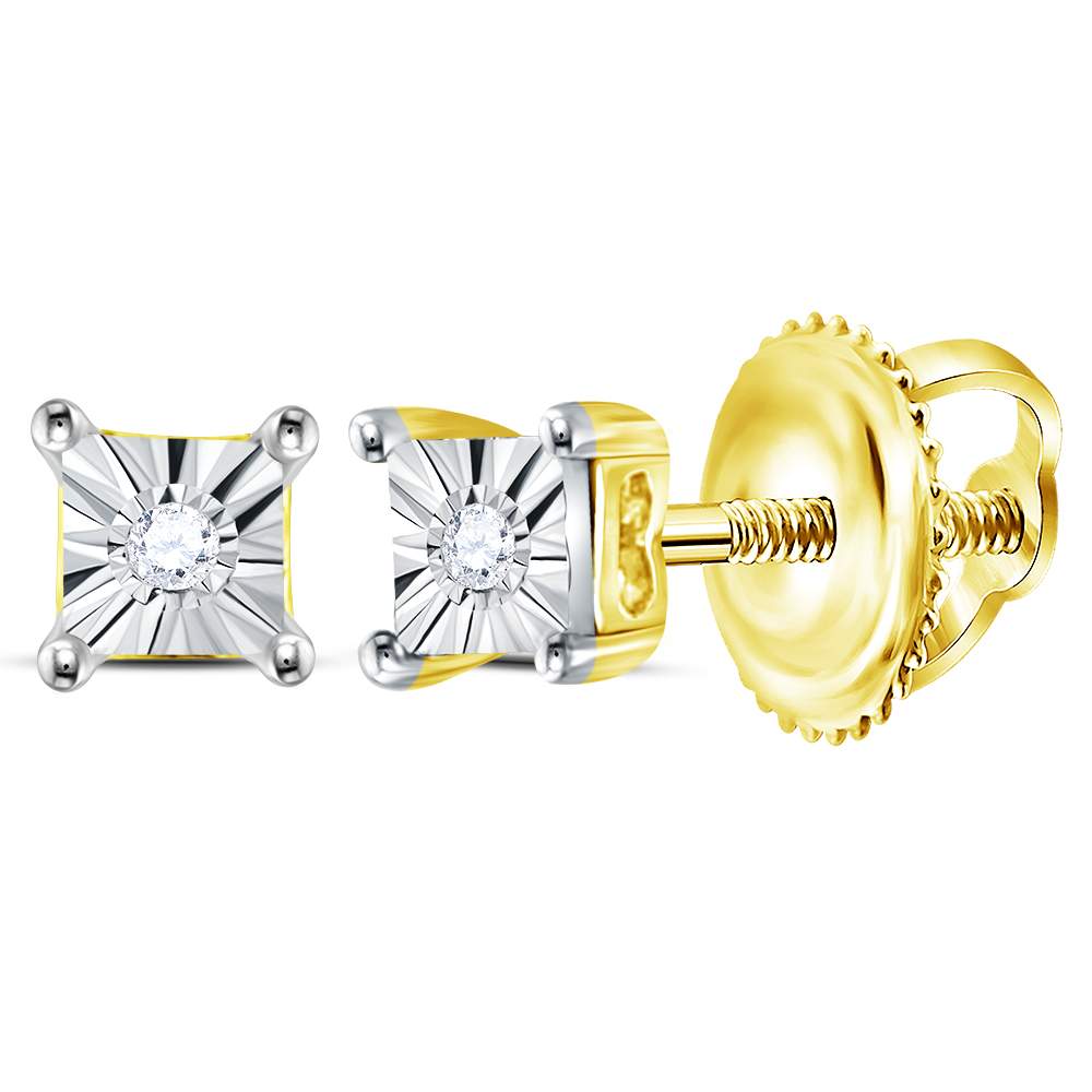 Yellow-Tone Sterling 0.01Ct-Dia P1 Gift Silver Fanook Earrings (0.14 grams)