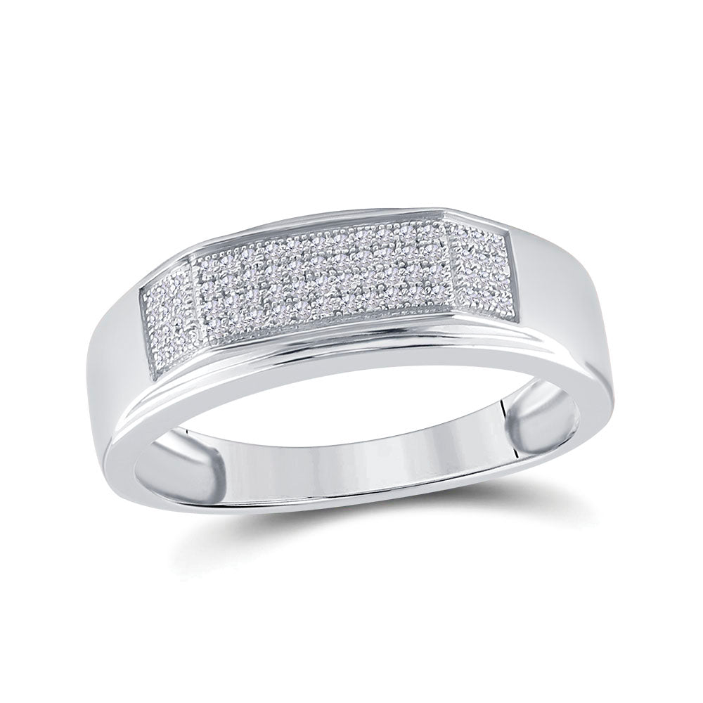 Sterling Silver 1/5Ct Diamond Gift Micro-Pave Mens Band (3.67 grams)