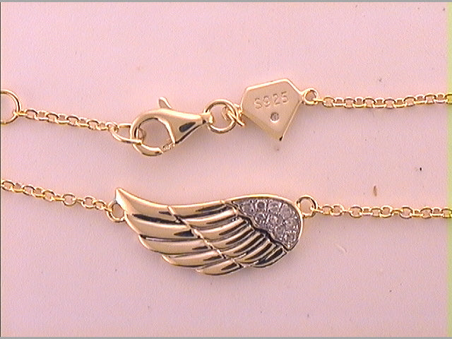 Sterling Silver 1/20Ct-Dia Cn Angel Wing Bracelet (2.15 grams)