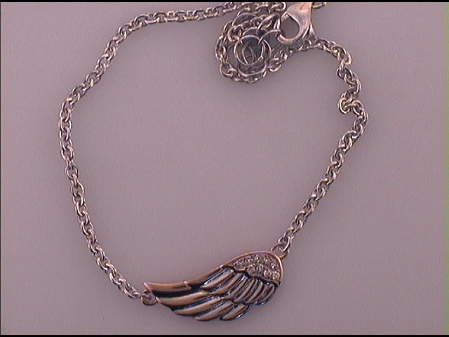 Sterling Silver 1/20Ct-Dia Cn Angel Wing Bracelet (2.65 grams)