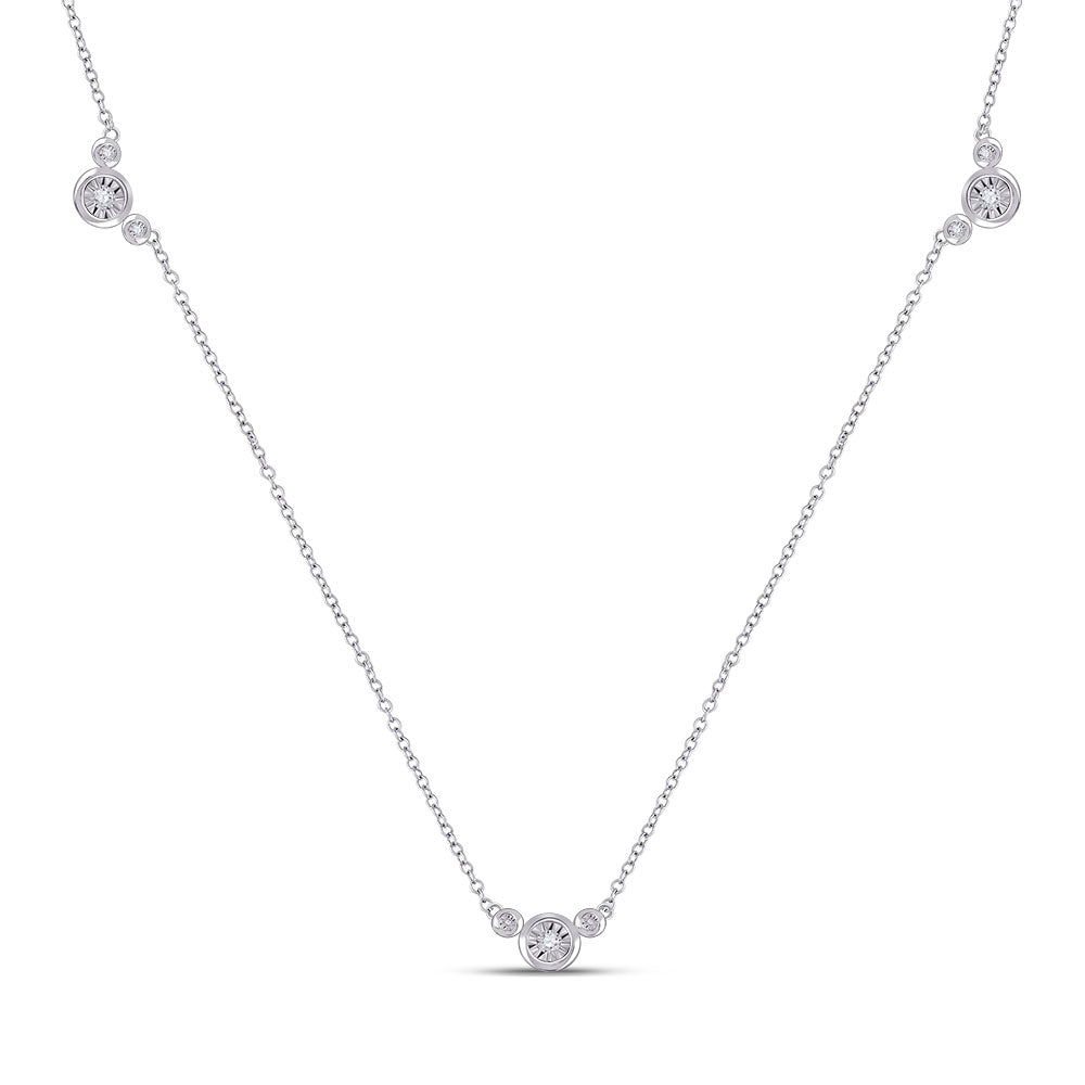 Sterling Silver 1/8Ct-Dia Cn Triple Set Fashion Necklace (2.58 grams)