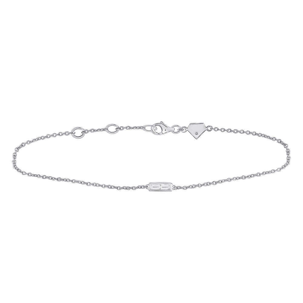 Sterling Silver 1/12 Ct-Dia Cn Ladies Baguette Bracelet (1.35 grams)