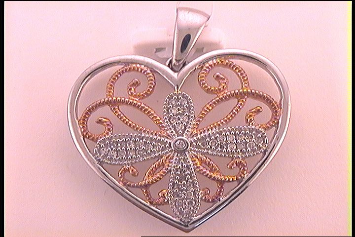 Sterling Silver 1/8Ct-Dia Heart Pendant (2.48 grams)