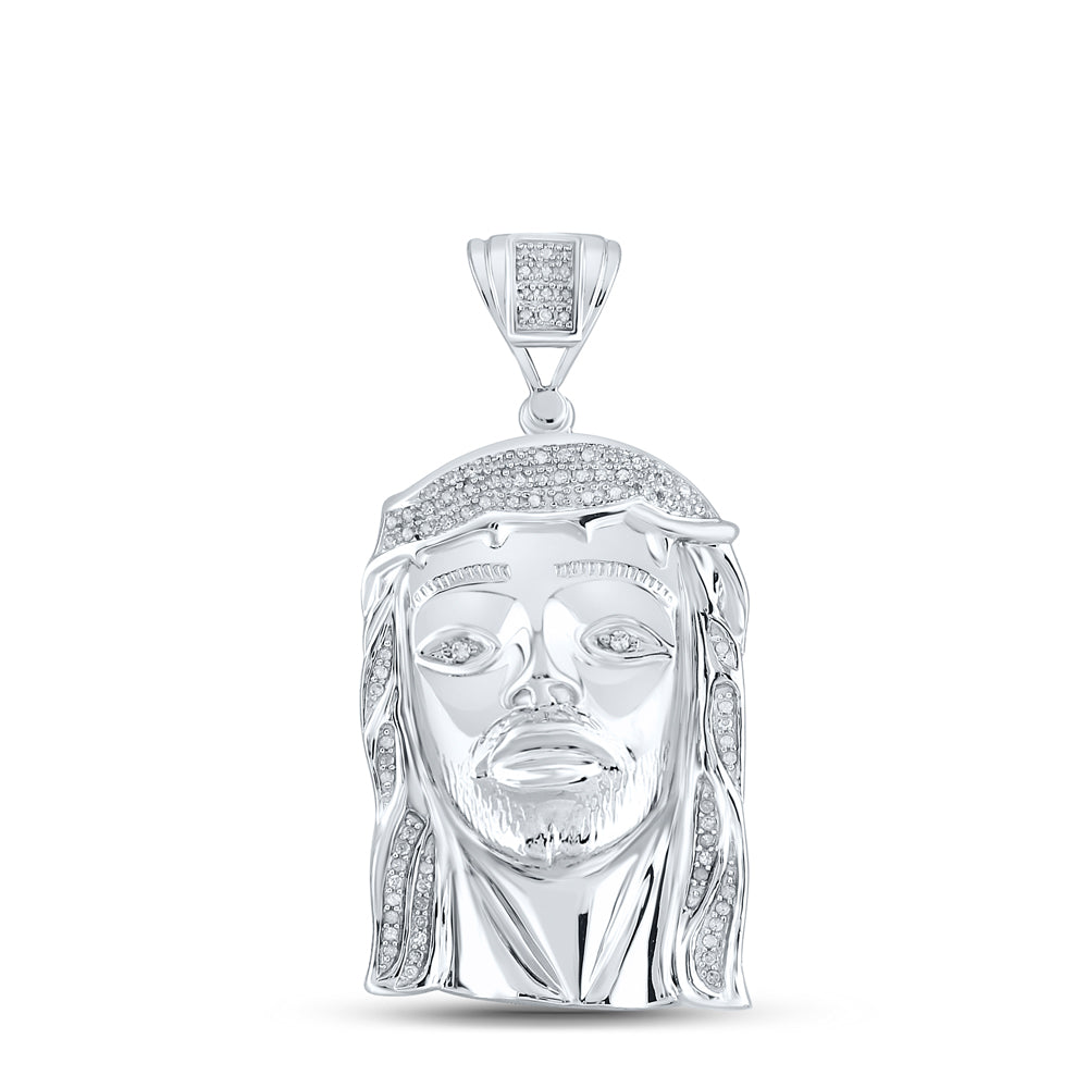 Sterling Silver Jesus Face Charm Pendant 3/8 Cttw Round Natural Diamond Mens (14.72 grams)