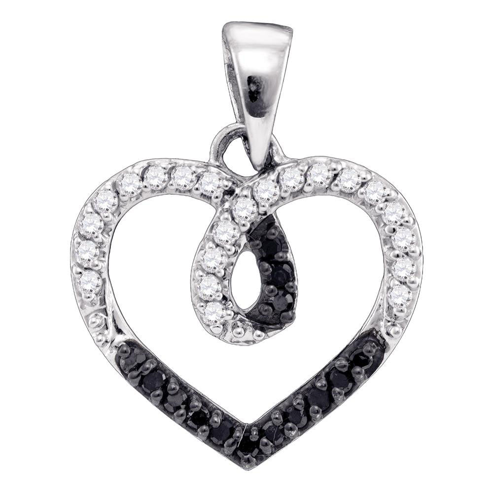 Sterling Silver 1/4Ct-Dia Heart Black Pendant (0.83 grams)