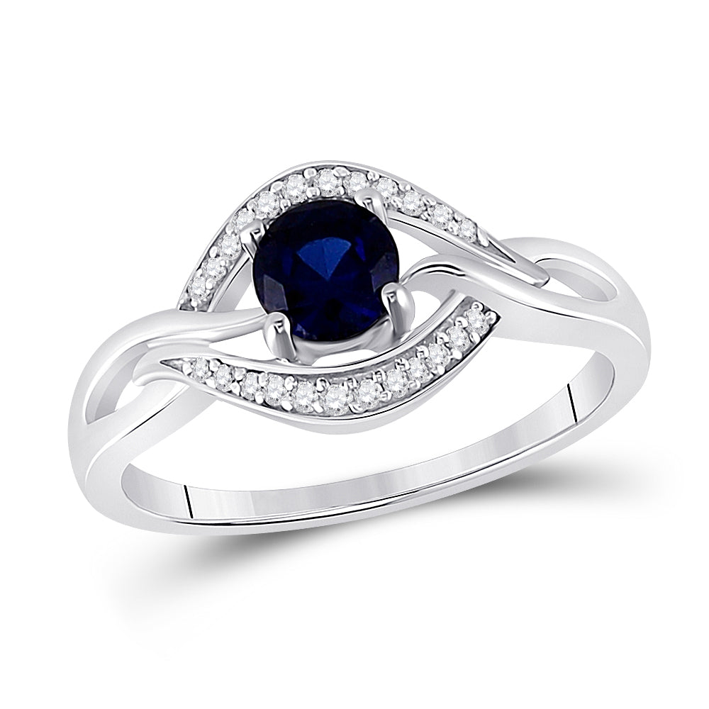 Sterling Silver Womens Round Lab-Created Blue Sapphire Solitaire Diamond Ring 5/8 Cttw (2.18 grams)