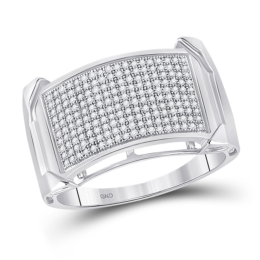 Sterling Silver 1/2Ct-Dia Micro-Pave Mens Ring