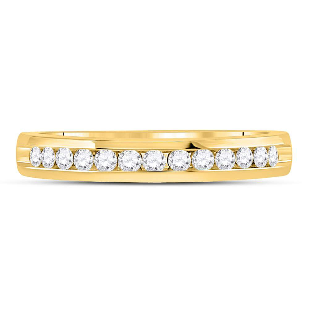 Gold Single Row Comfort Band Wedding Band 1/4 Cttw Round Natural Diamond Womens (2.5 grams)