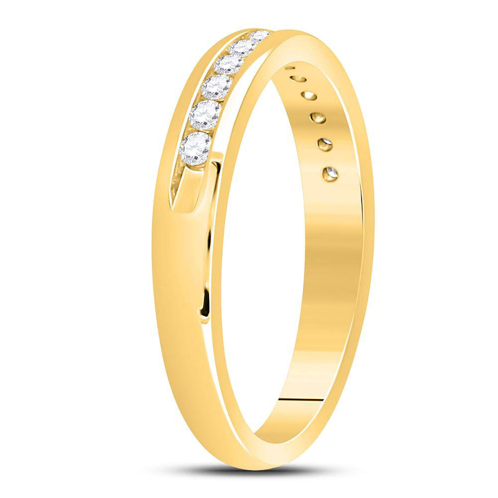 Gold Single Row Comfort Band Wedding Band 1/4 Cttw Round Natural Diamond Womens (2.5 grams)
