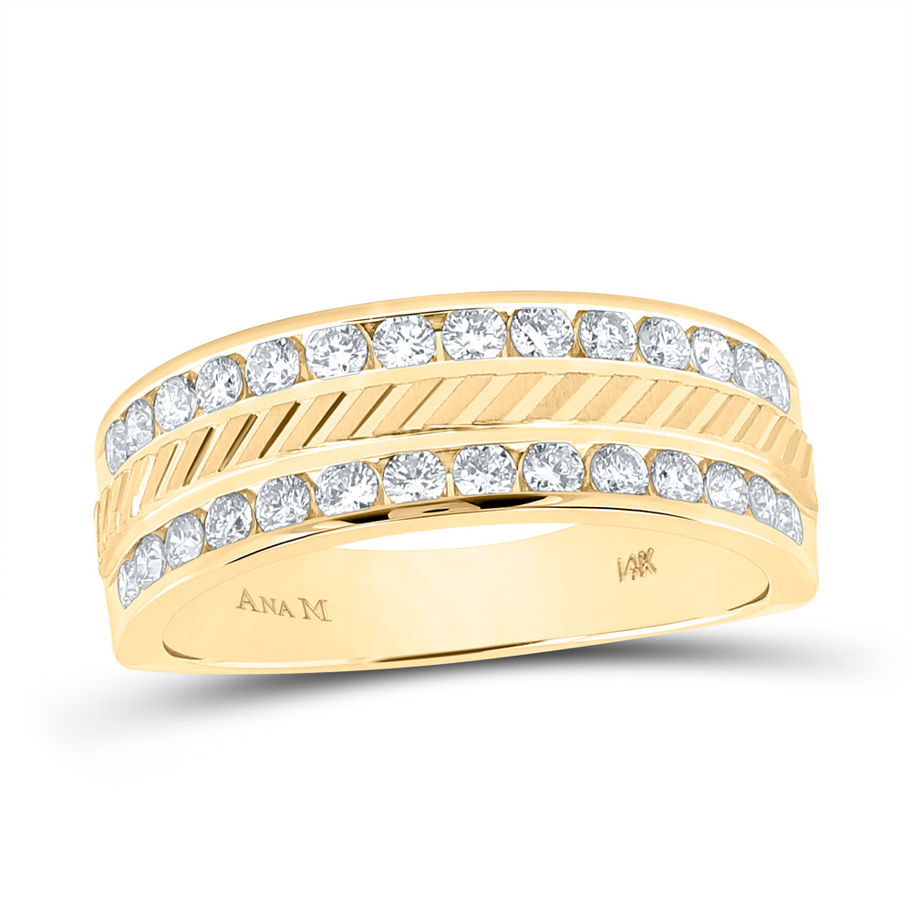 Gold Band Wedding Ring 1 Cttw Round Natural Diamond Mens (7.6 grams)
