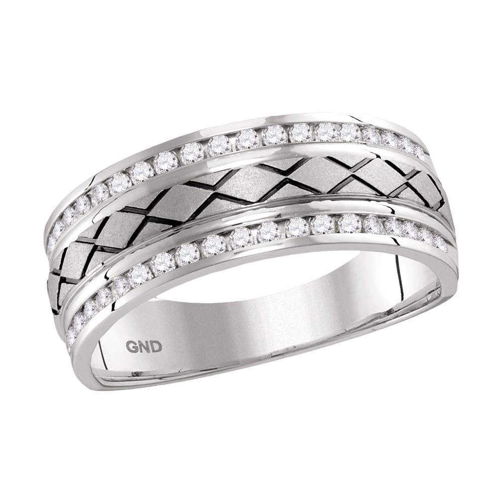 14Kt White Gold 1/2Ctw Accuset Mens Bands (7.18 grams)