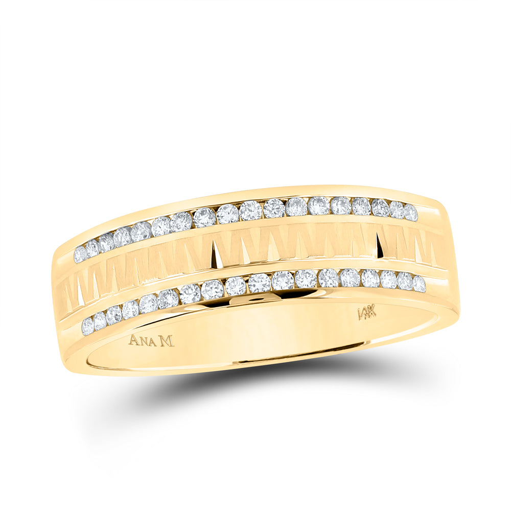 Gold Band Wedding Ring 1/4 Cttw Round Natural Diamond Mens (5.5 grams)