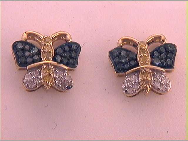 10Kt Yellow Gold 1/3Ctw-Dia Multi Color Butterfly  Earrings (2.83 grams)