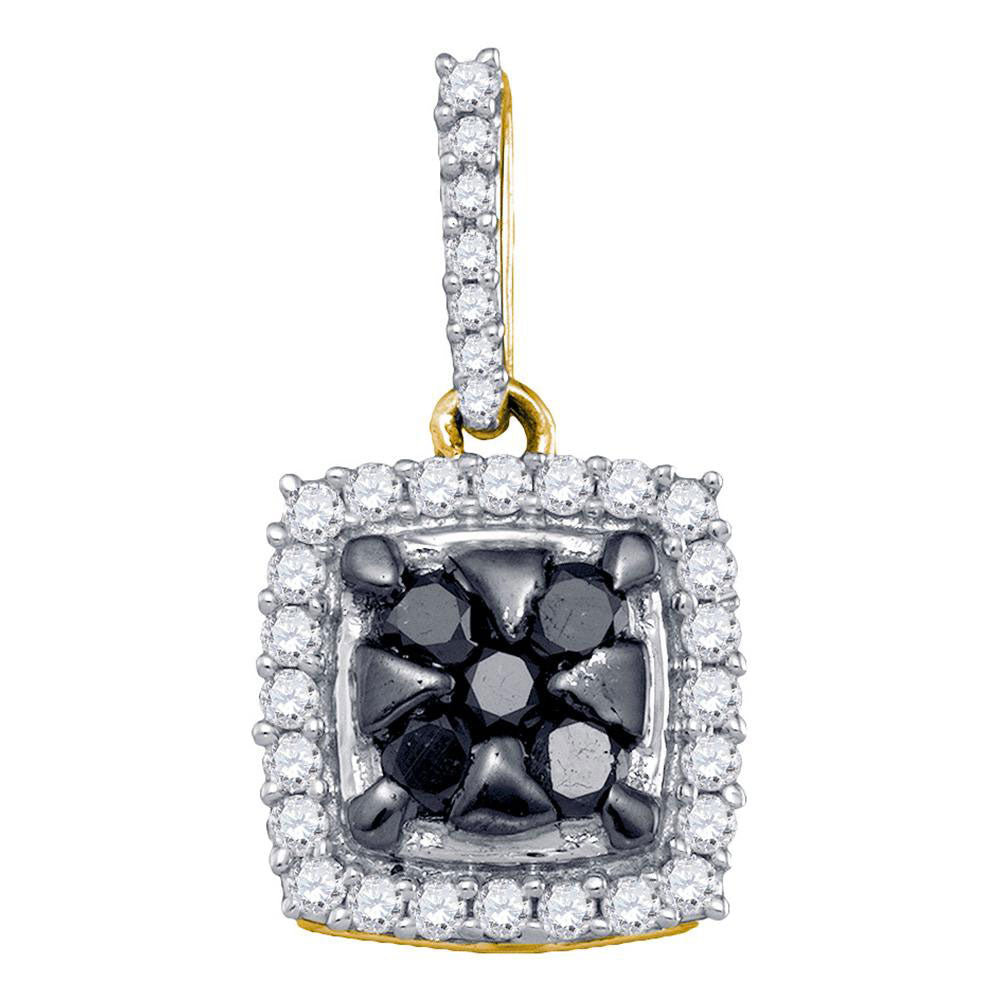 Gold Square Cluster Pendant 1/2 Cttw Round Black Color Treated Diamond Womens (1.62 grams)