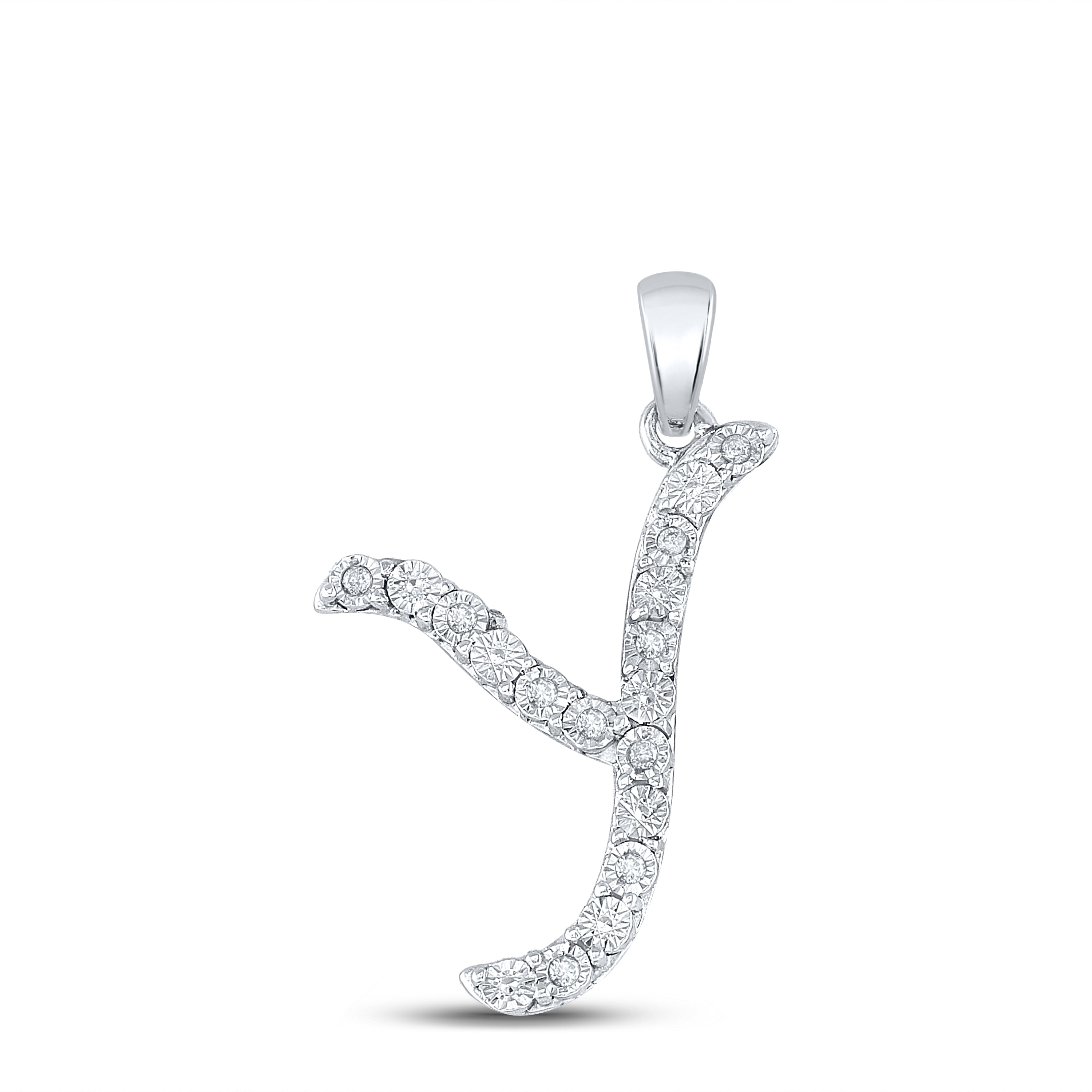 Sterling Silver 1/10Ctw-Dia Ladies Initial Y" Pendant" (2.39 grams)