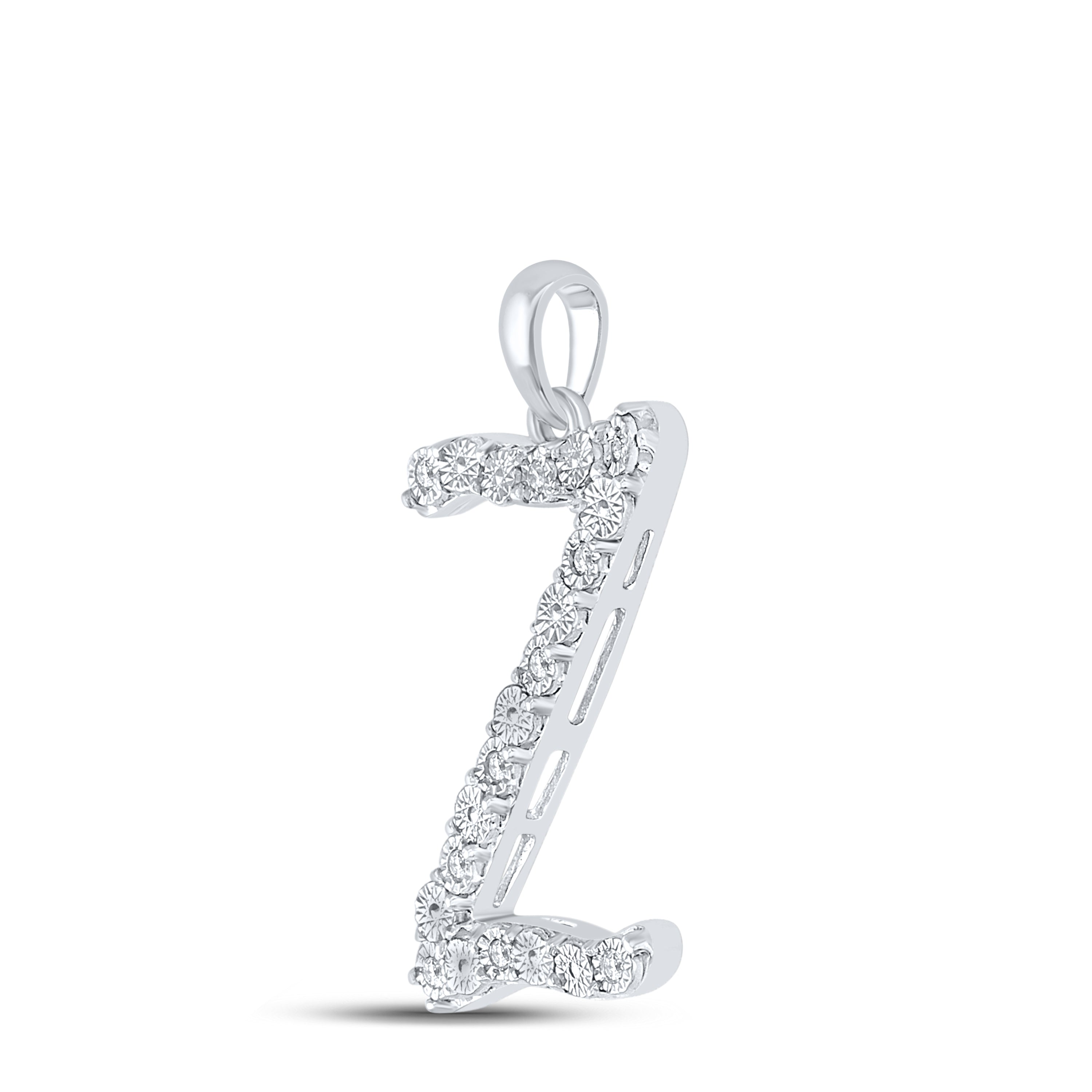 Sterling Silver 1/10Ctw-Dia Ladies Initial Z" Pendant" (2.59 grams)