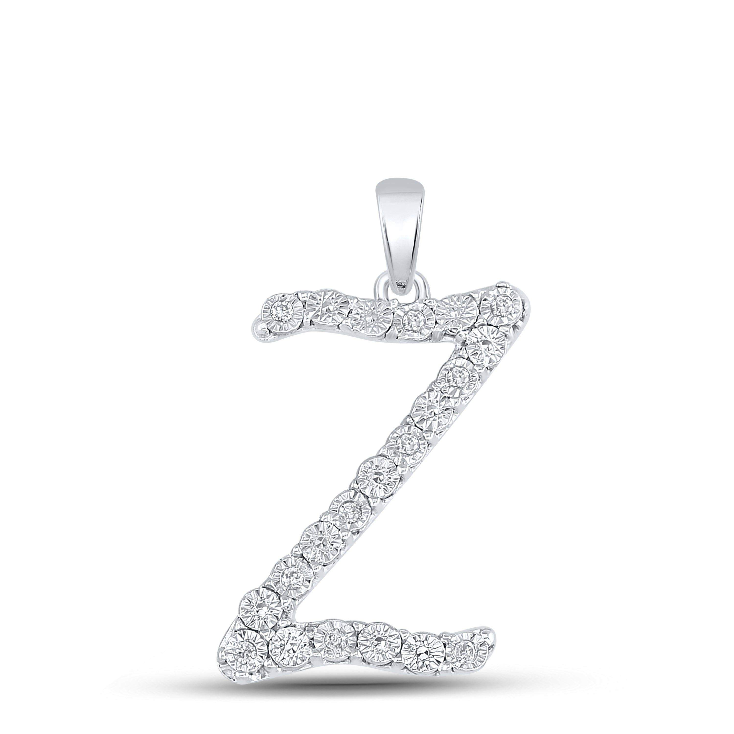 Sterling Silver 1/10Ctw-Dia Ladies Initial Z" Pendant" (2.59 grams)