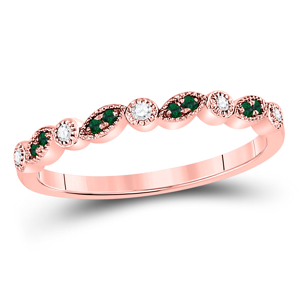 Gold Stackable Band Ring 1/10 Cttw Round Emerald Womens (1.53 grams)