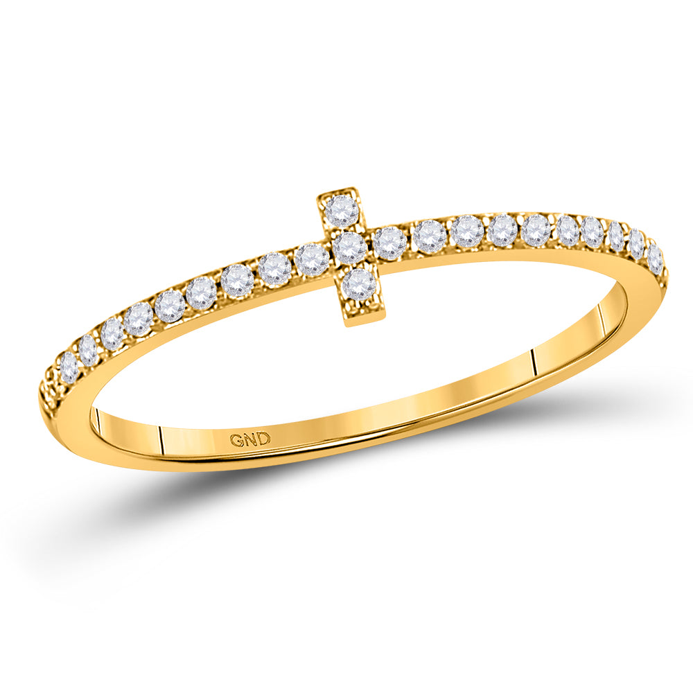 Gold Cross Stackable Band Ring 1/6 Cttw Round Natural Diamond Womens (1.06 grams)