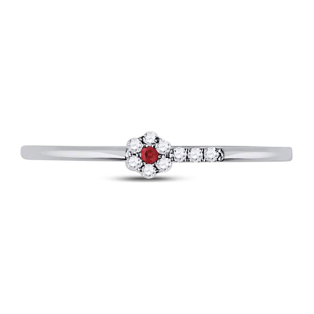10Kt White Gold 1/20 Ctw Diamond 0.012Ct-Ruby Gemstone Stackable Band
