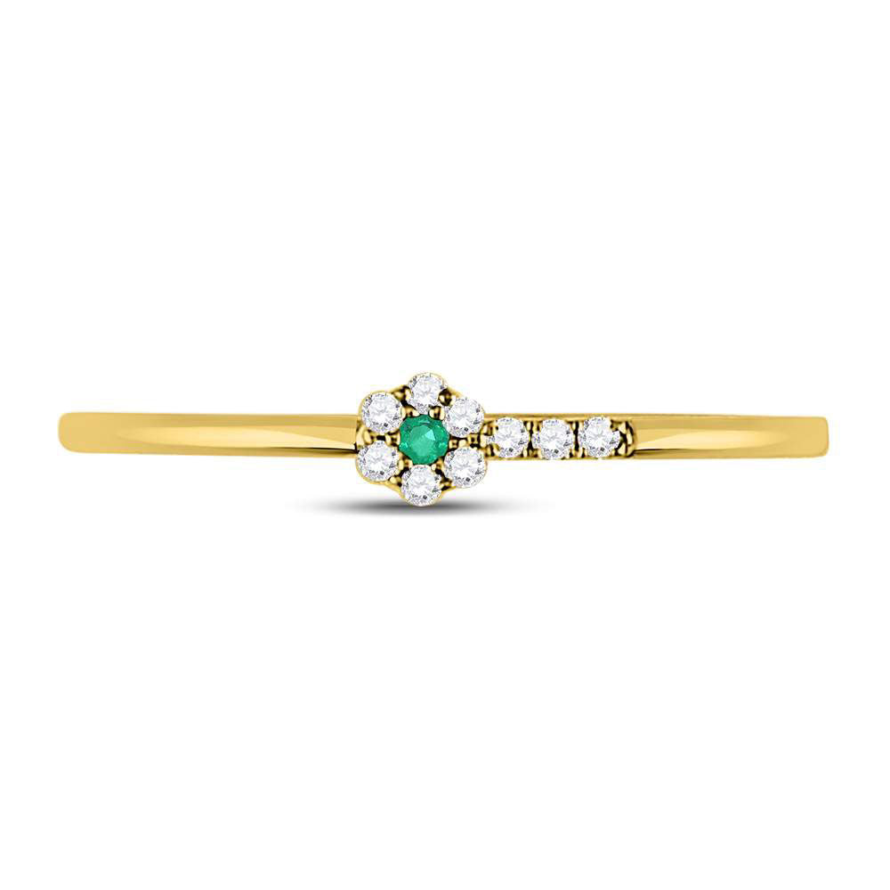 10Kt Yellow Gold 1/20 Ctw Diamond 0.012Ct-Emerald Gemstone Stackable Band