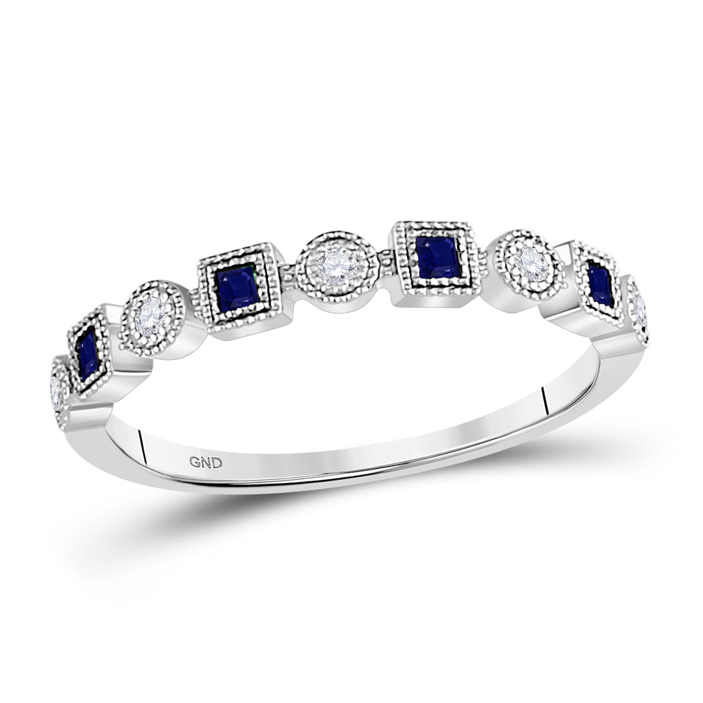 Gold Stackable Band Ring 1/8 Cttw Princess Blue Sapphire Womens (1.41 grams)