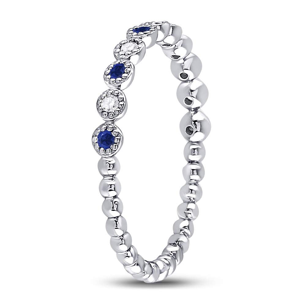 10Kt White Gold 1/12Ctw Diamond 1/10Ct-Sapphire Gemstone Stackable Band (2.57 grams)