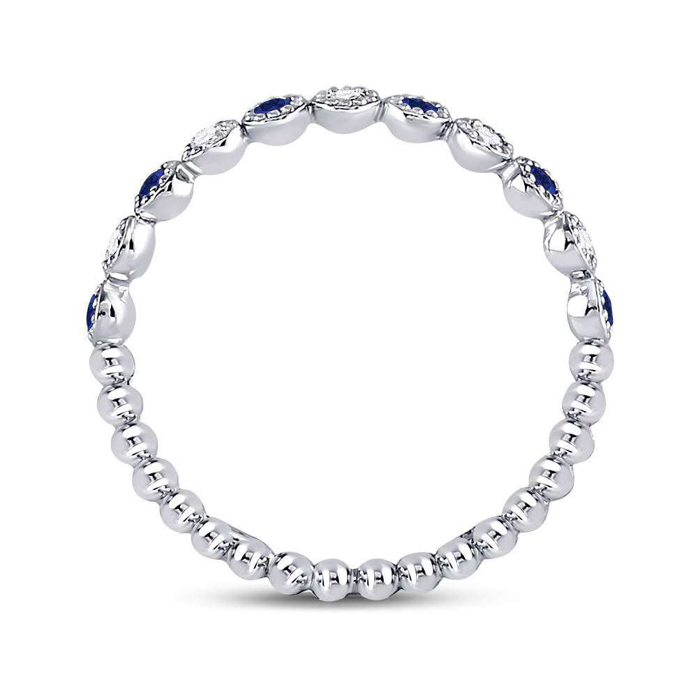 10Kt White Gold 1/12Ctw Diamond 1/10Ct-Sapphire Gemstone Stackable Band (2.57 grams)
