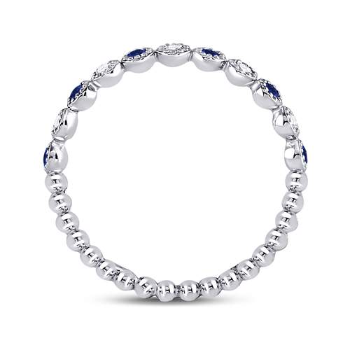 10Kt White Gold 1/12Ctw Diamond 1/10Ct-Sapphire Gemstone Stackable Band (2.57 grams)