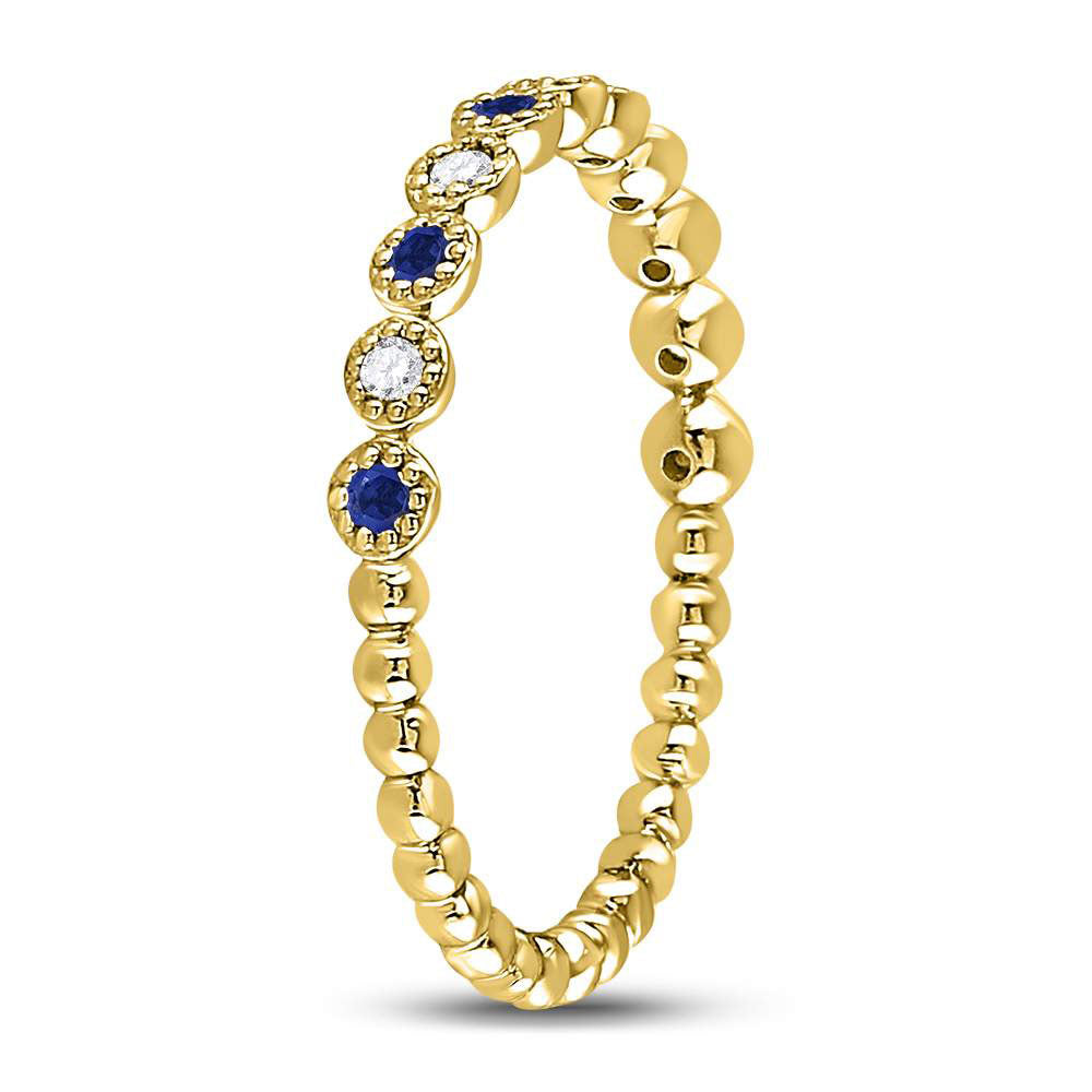 10Kt Yellow Gold 1/12Ctw Diamond 1/10Ct-Sapphire Gemstone Stackable Band (2.57 grams)