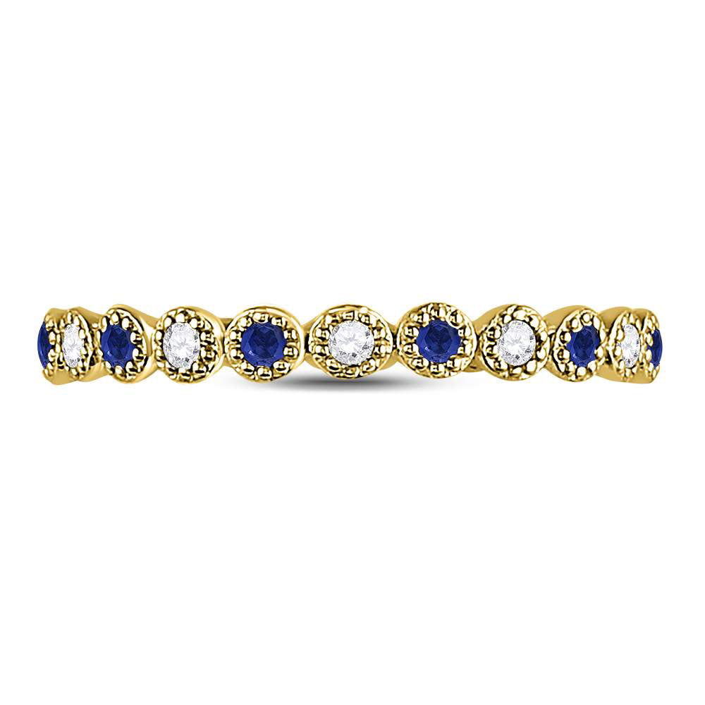 10Kt Yellow Gold 1/12Ctw Diamond 1/10Ct-Sapphire Gemstone Stackable Band (2.57 grams)