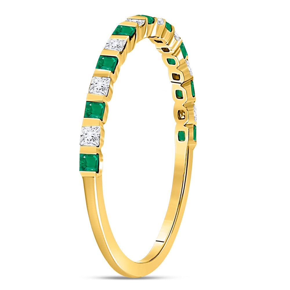 Gold Stackable Band Ring 1/3 Cttw Princess Emerald Womens (1.36 grams)