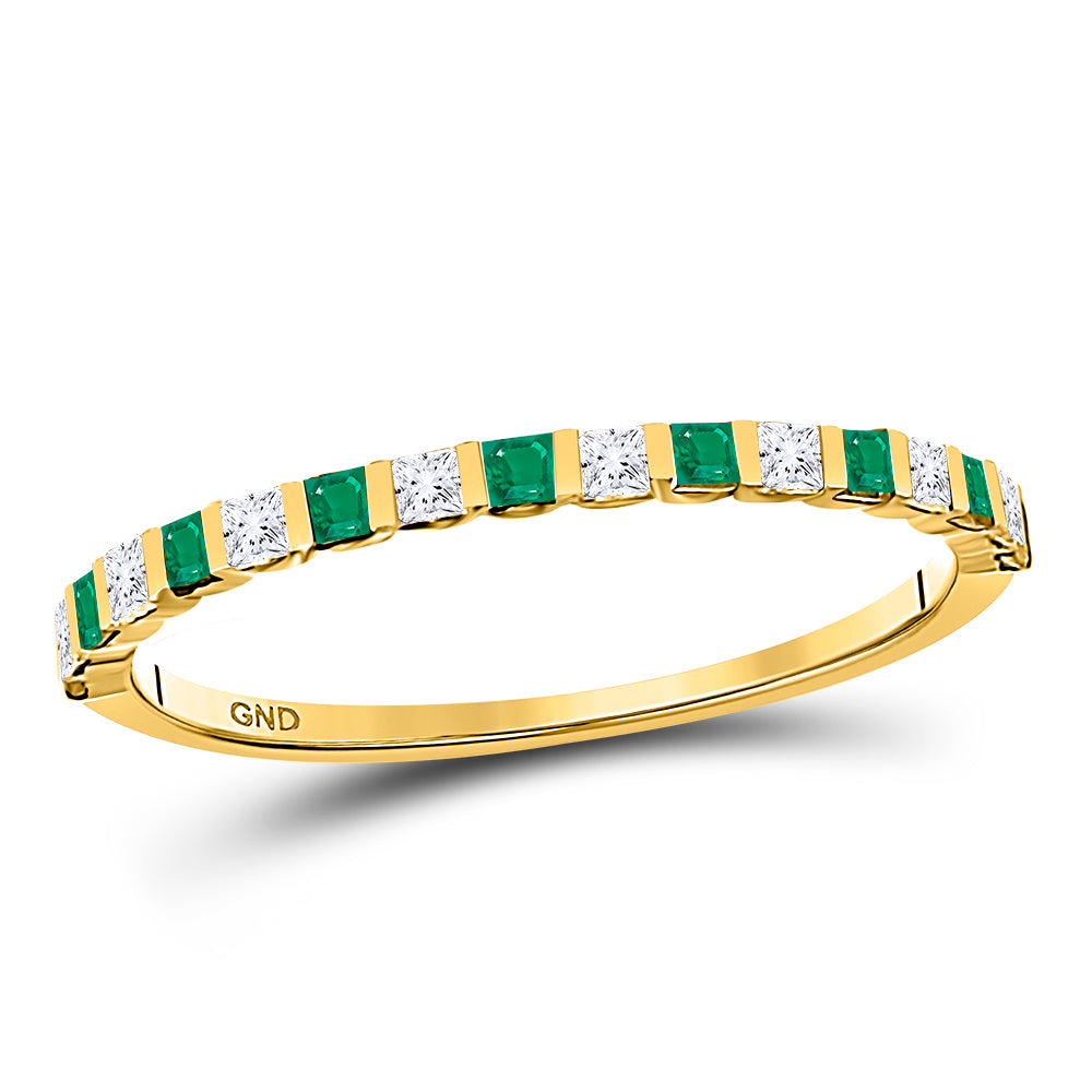 Gold Stackable Band Ring 1/3 Cttw Princess Emerald Womens (1.36 grams)