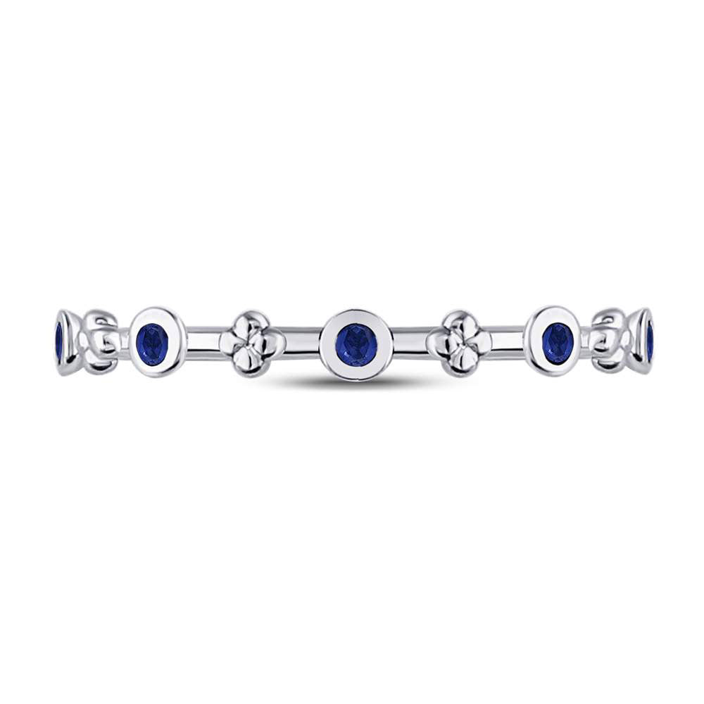 10Kt White Gold 1/12Ctw Diamond Sapphire Gemstone Stackable Band